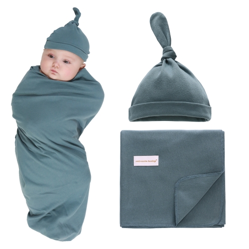 嬰兒襁褓毯+帽子，新生兒柔軟純棉平紋布襁褓收納毯套裝，透氣嬰兒沐浴禮品套裝